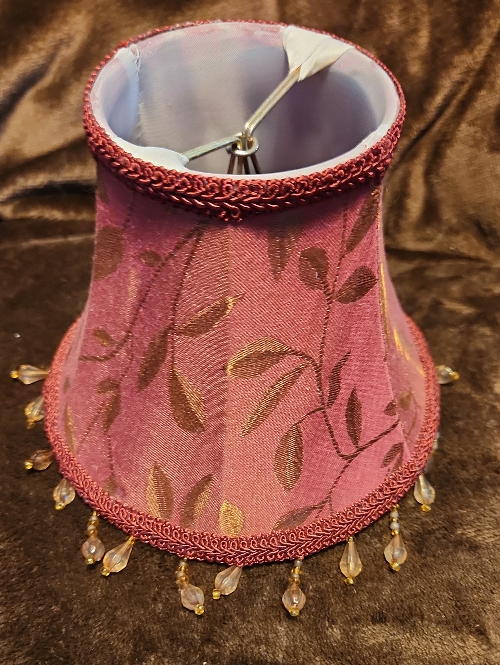 Vintage Decorative Burgundy Beaded Lampshade Includes 2 - Small Great Condition!